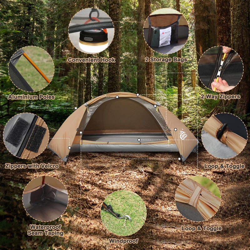 camppal 1 Person Tent for Camping Hiking Mountain Hunting Backpacking Tents 4 Season Resistance to Windproof Rainproof and Waterproof - Image 4